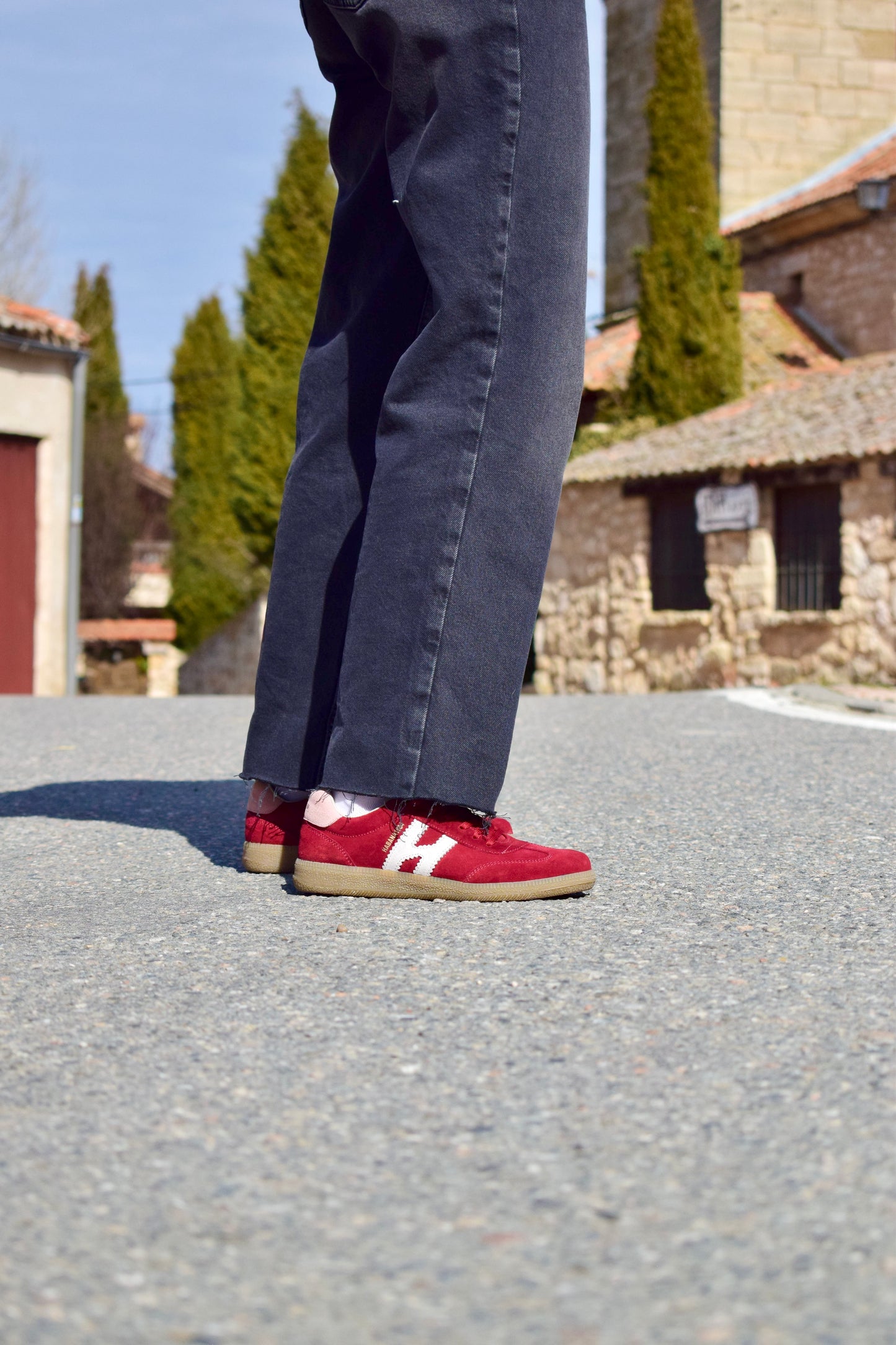 Zapatillas Habana de piel en granate
