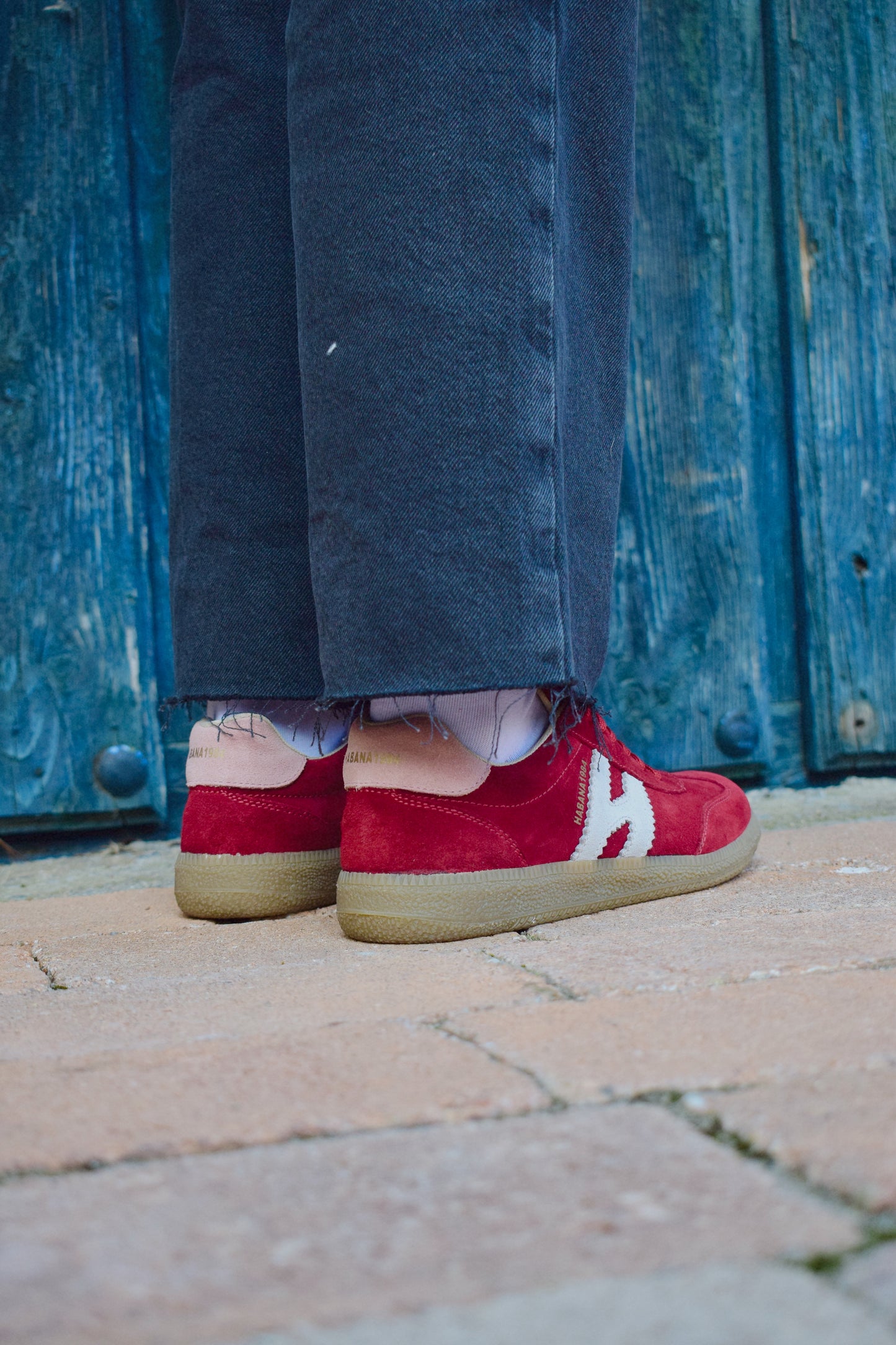 Zapatillas Habana de piel en granate