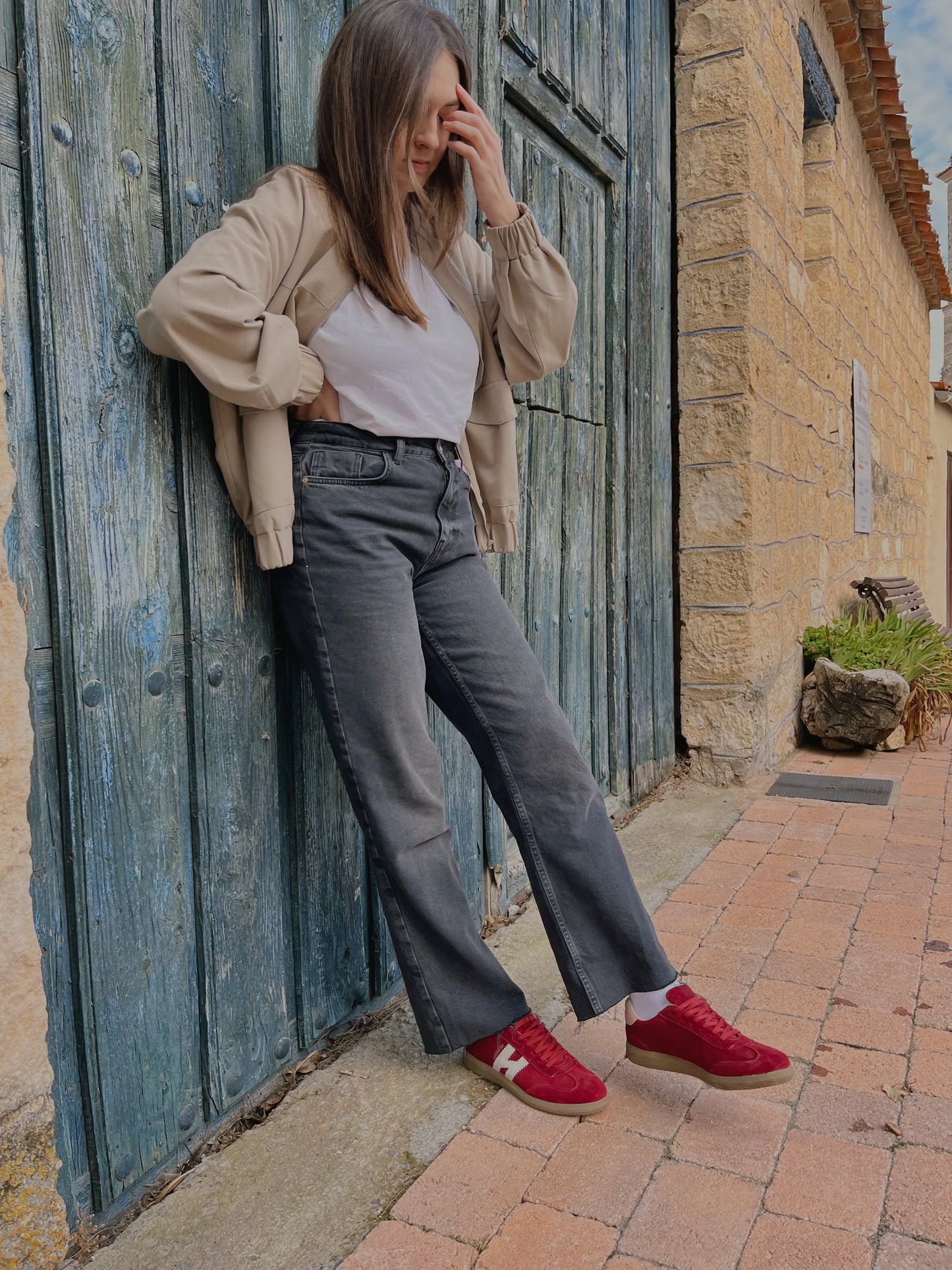 Zapatillas Habana de piel en granate